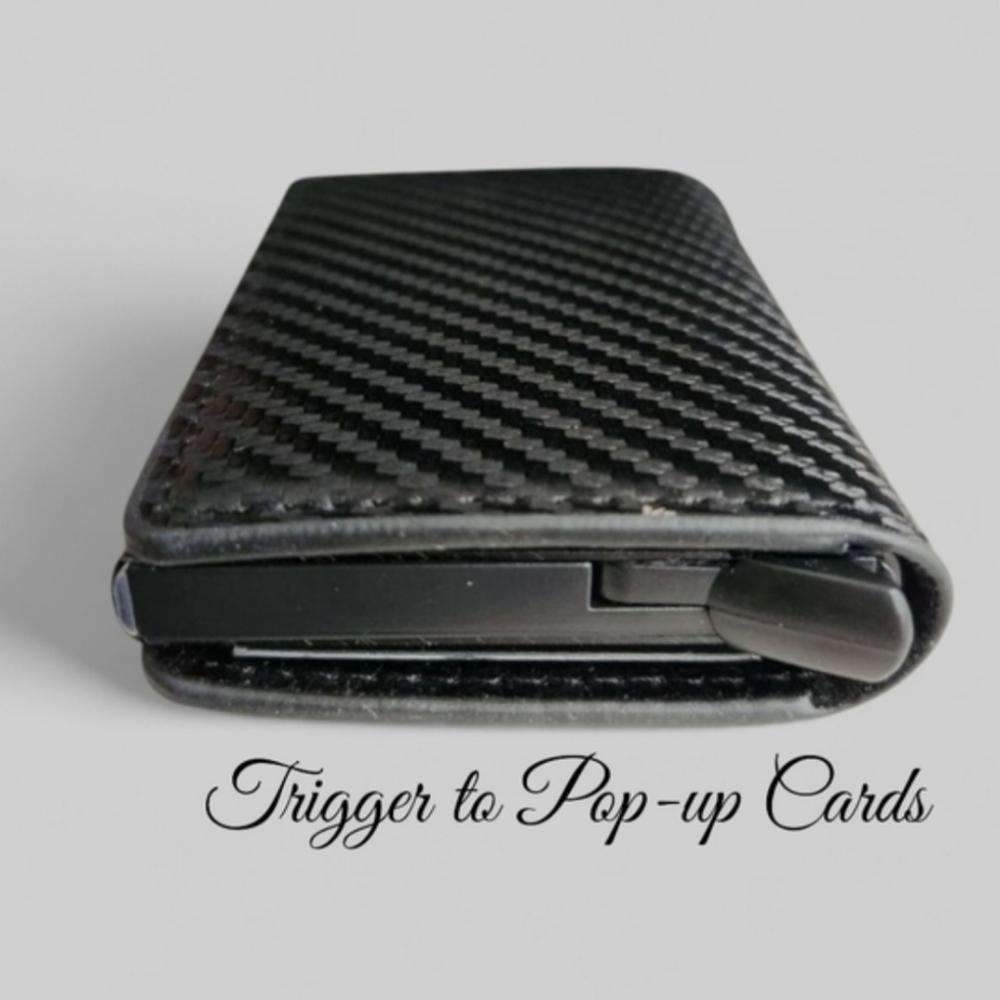 Minimalist Catbon Fibber Bifold Slim Men's Wallet Black With Pop-up Cards - Picture 3 of 8